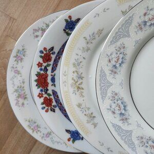 4- Mismatched Fine China Salad Lunch Plates Floral Rims 7.5" Porcelain